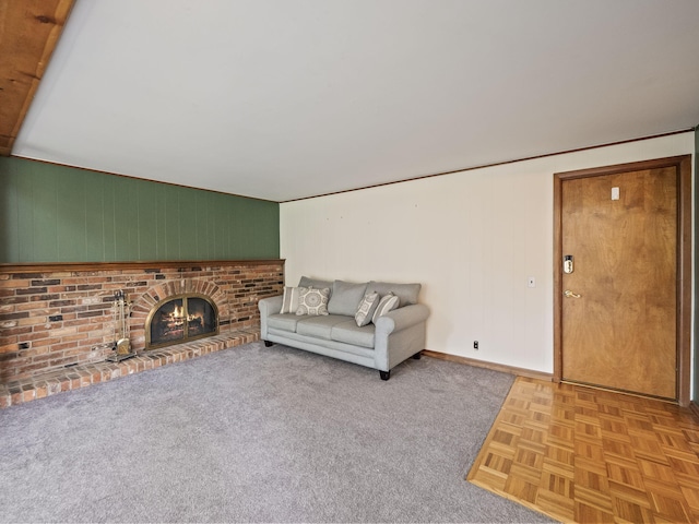 3640 Pall Dr, Warren, MI 48092 - unfurnished living room with a brick fireplace and baseboards