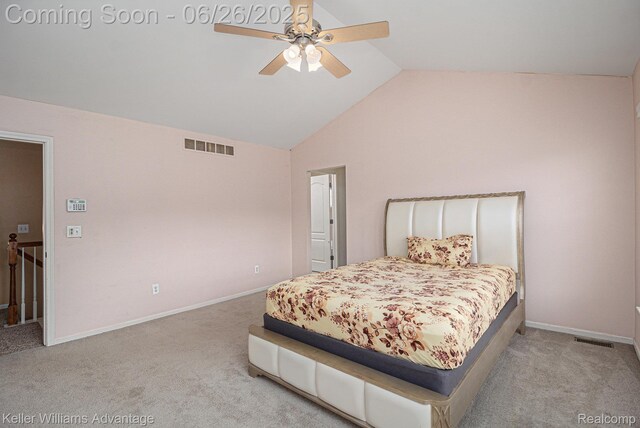 27455 Harrington Way, Novi, MI 48374 - carpeted bedroom with a ceiling fan and high vaulted ceiling
