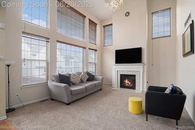 27455 Harrington Way, Novi, MI 48374 - living room with carpet floors, a high ceiling, and healthy amount of natural light