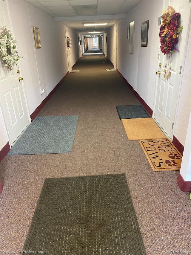 29900 N Grand Oaks Dr Unit 26, Warren, MI 48092 - hallway with carpet floors and a drop ceiling