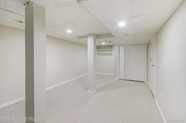 525 Marlin Ave, Royal Oak, MI 48067 - finished basement with carpet, recessed lighting, and a drop ceiling