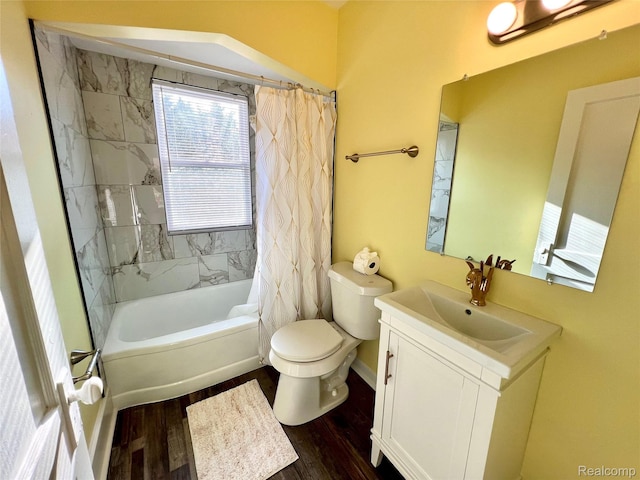 23657 Hill Ave, Warren, MI 48091 - full bath with vanity, shower / bathtub combination with curtain, and wood finished floors