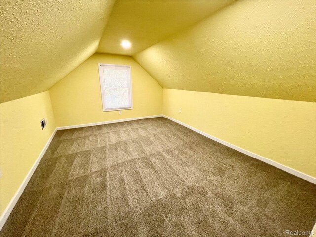 23657 Hill Ave, Warren, MI 48091 - additional living space featuring lofted ceiling, carpet floors, and a textured ceiling