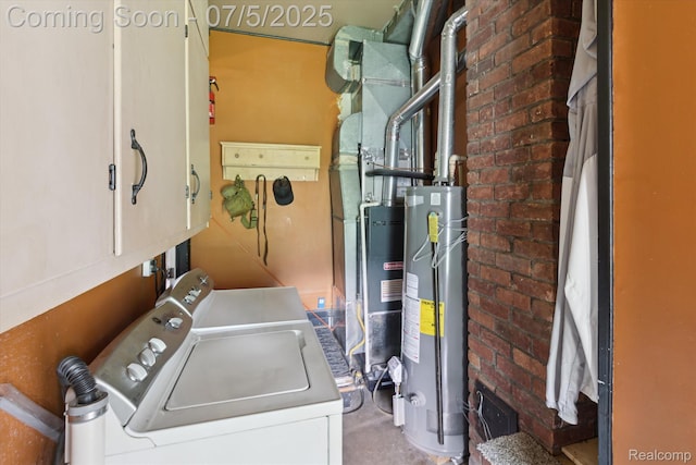 8025 Mayfair St, Taylor, MI 48180 - washroom with washer and clothes dryer, water heater, and cabinet space