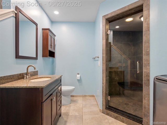 9767 Whisperwood Ln, Brighton, MI 48116 - full bath featuring vanity, a stall shower, tile patterned flooring, and recessed lighting