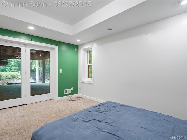 9767 Whisperwood Ln, Brighton, MI 48116 - bedroom with access to exterior, recessed lighting, and carpet floors