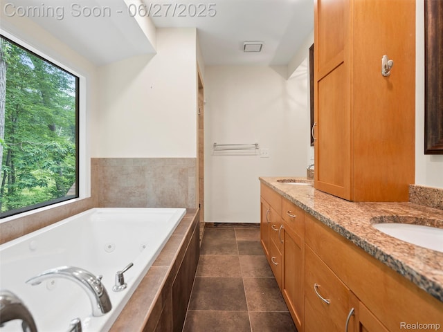 9767 Whisperwood Ln, Brighton, MI 48116 - full bath featuring healthy amount of natural light, double vanity, and a jetted tub