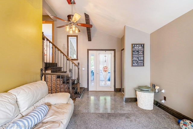 6428 W Court St, Flint, MI 48532 - foyer featuring stairs, ceiling fan, and vaulted ceiling