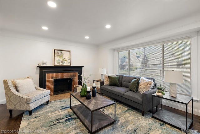 16573 Griggs St, Detroit, MI 48221 - living room with wood finished floors, recessed lighting, and a fireplace