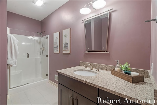 1977 Emerald Glen Ct NE, Ada, MI 49301 - bathroom featuring a stall shower, vanity, and tile patterned flooring