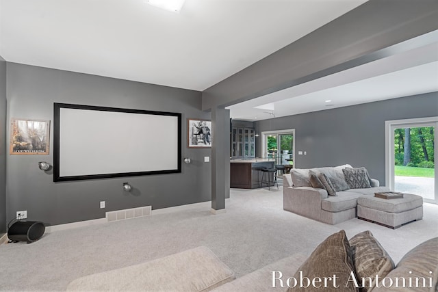 1977 Emerald Glen Ct NE, Ada, MI 49301 - cinema room featuring light carpet and bar