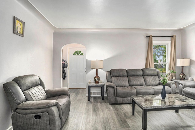 134 Honeoye St SW, Grand Rapids, MI 49548 - living area featuring wood finished floors and arched walkways