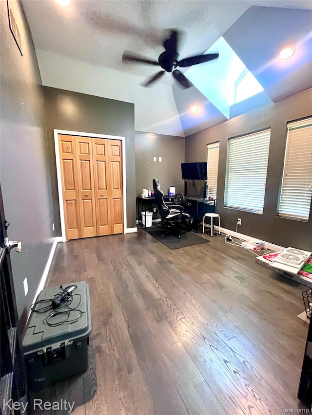 7949 Church Rd, Grosse Ile, MI 48138 - office space featuring wood finished floors, a ceiling fan, and lofted ceiling