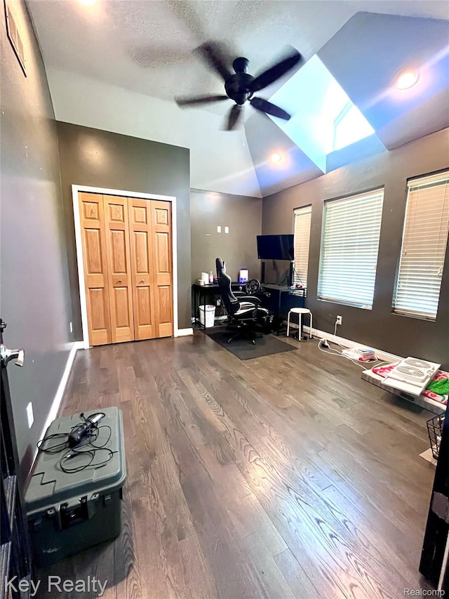 7949 Church Rd, Grosse Ile, MI 48138 - office area featuring ceiling fan, wood finished floors, and vaulted ceiling