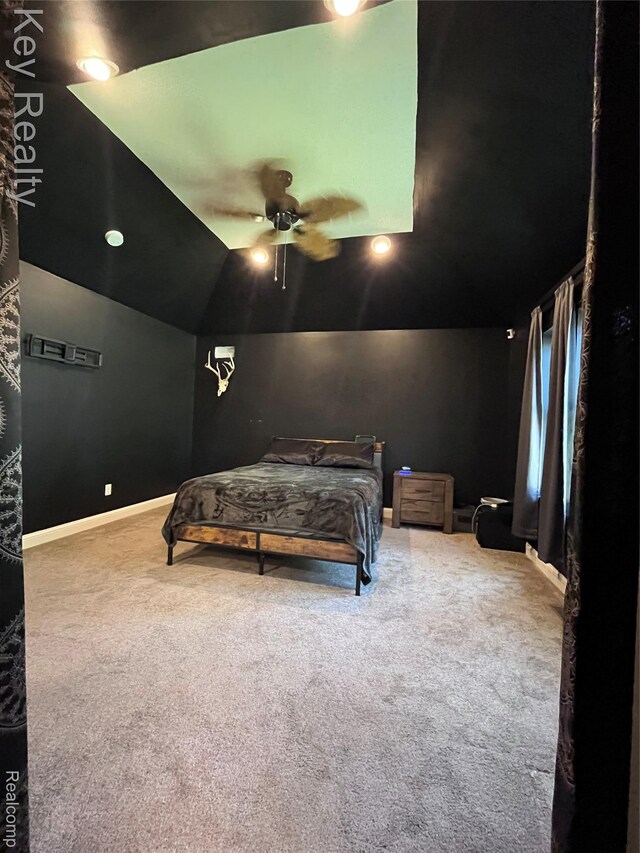 7949 Church Rd, Grosse Ile, MI 48138 - bedroom featuring carpet flooring, lofted ceiling, and ceiling fan