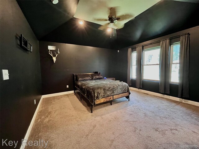 7949 Church Rd, Grosse Ile, MI 48138 - carpeted bedroom with ceiling fan and lofted ceiling