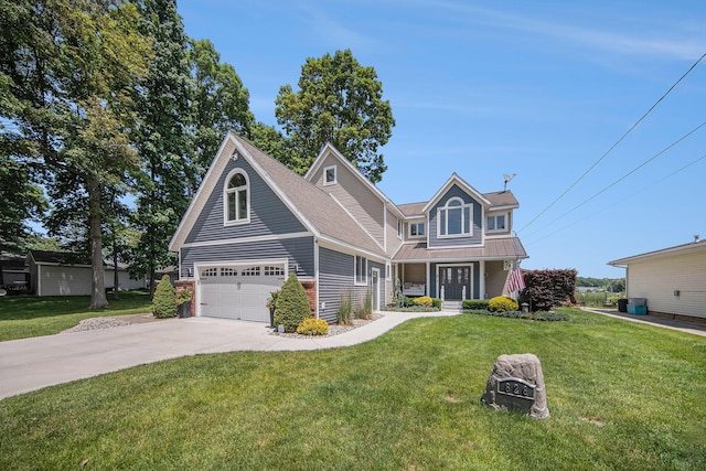 828 Russmiller Loop, Brooklyn, MI 49230 - view of front of house with concrete driveway, a front yard, a standing seam roof, and a garage