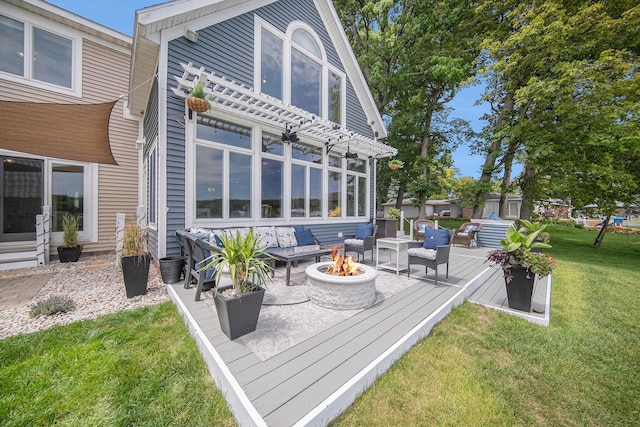828 Russmiller Loop, Brooklyn, MI 49230 - deck with an outdoor living space with a fire pit and a yard