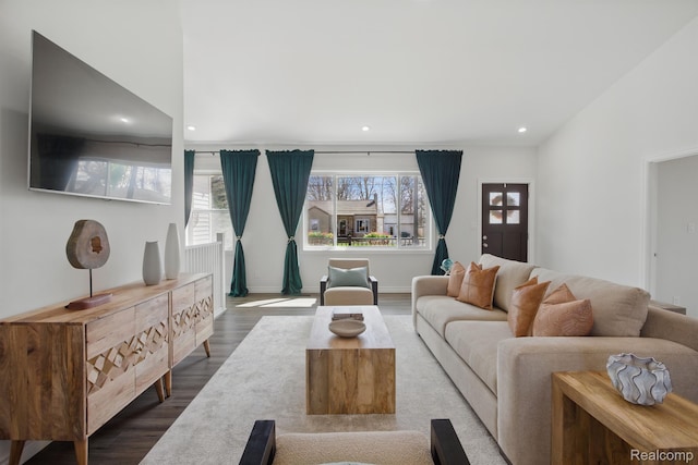 619 N Watkins, Perry, MI 48872 - living room featuring dark wood-style floors and recessed lighting