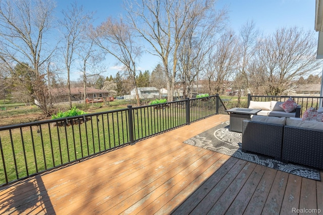 619 N Watkins, Perry, MI 48872 - wooden terrace with an outdoor hangout area and a lawn