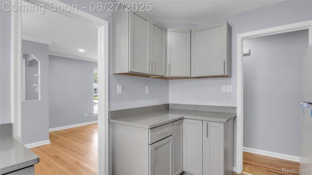 322 S Manitou Ave, Troy, MI 48017 - kitchen featuring light wood-style flooring, light countertops, recessed lighting, and gray cabinets