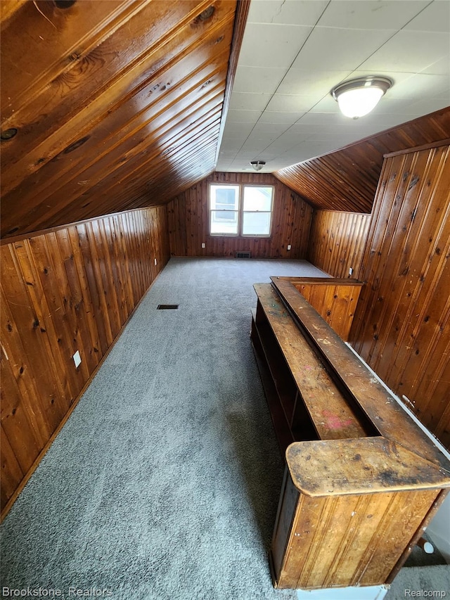 8428 Rosemont Ave, Dearborn Heights, MI 48228 - additional living space with wood walls, lofted ceiling, and carpet floors