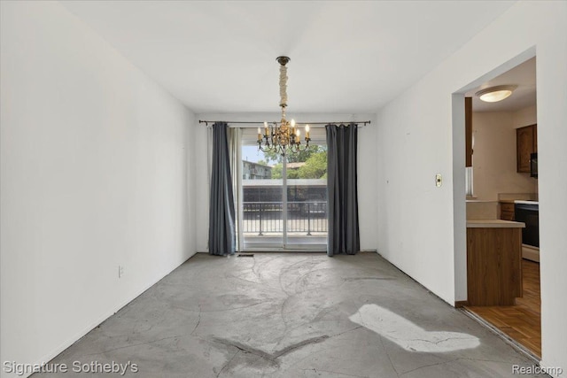 27671 W Echo Vly, Farmington Hills, MI 48334 - unfurnished dining area with a chandelier and concrete floors