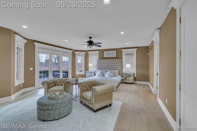13229 Enid Blvd, Fenton, MI 48430 - bedroom featuring access to outside, light wood-type flooring, recessed lighting, and a ceiling fan