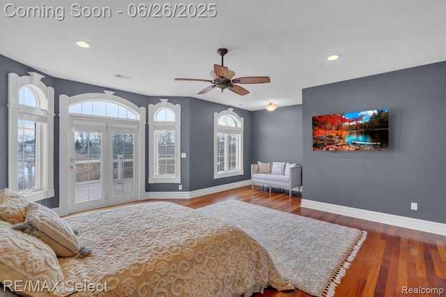 13229 Enid Blvd, Fenton, MI 48430 - bedroom featuring access to outside, wood finished floors, recessed lighting, and ceiling fan
