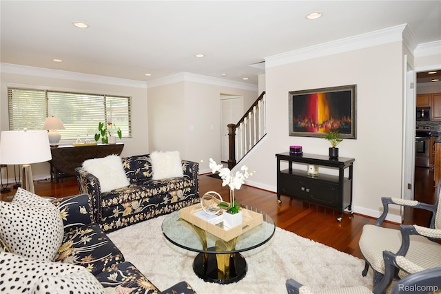 142 E Hickory Grove Rd Unit 3, Beverly Hills, MI 48304 - living area featuring stairway, wood finished floors, recessed lighting, and crown molding