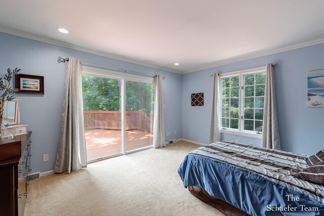 175 Honey Creek Ave NE, Ada, MI 49301 - bedroom featuring access to exterior, multiple windows, crown molding, carpet, and recessed lighting