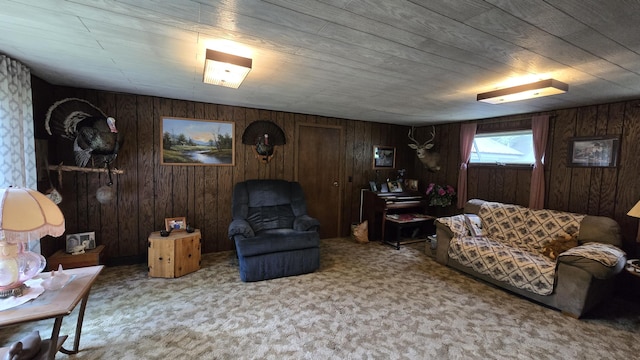 1686 Oak St, Wellston, MI 49689 - carpeted living area with wood walls