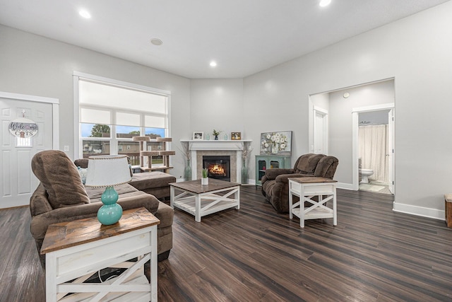 7068 Jasper Dr, Hudsonville, MI 49426 - living room with dark wood finished floors, a glass covered fireplace, and recessed lighting
