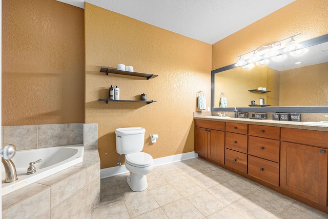 7068 Jasper Dr, Hudsonville, MI 49426 - bathroom with a textured wall, double vanity, a garden tub, and tile patterned floors