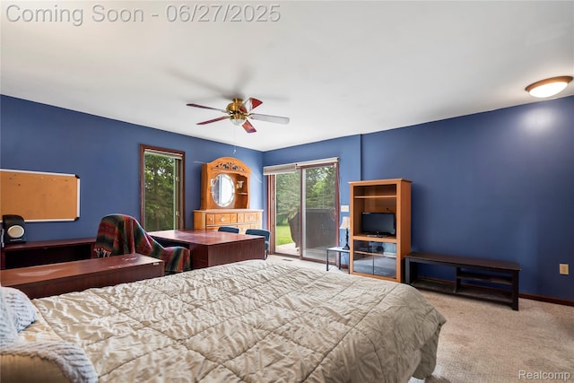 1500 Rustic Ln, Commerce Twp, MI 48390 - bedroom featuring access to outside, carpet flooring, and a ceiling fan