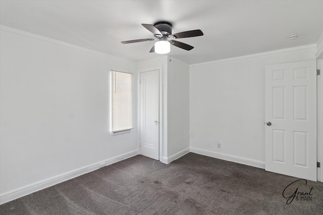 16630 Tracey St, Detroit, MI 48235 - unfurnished bedroom featuring dark colored carpet, ornamental molding, and a ceiling fan