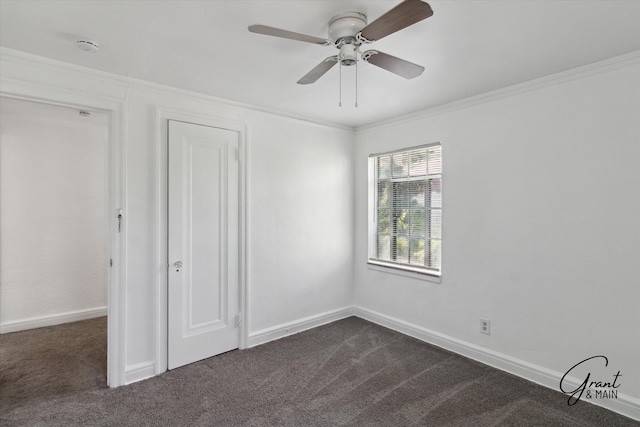 16630 Tracey St, Detroit, MI 48235 - unfurnished bedroom featuring dark carpet, ornamental molding, and ceiling fan