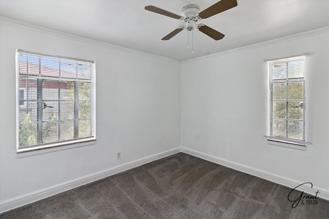 16630 Tracey St, Detroit, MI 48235 - spare room featuring dark colored carpet, ornamental molding, and ceiling fan