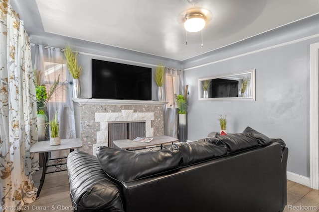 11670 Marlowe St, Detroit, MI 48227 - living room featuring a high end fireplace and wood finished floors