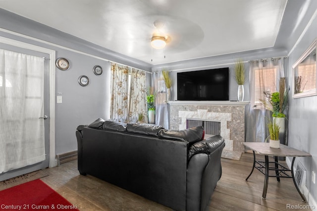 11670 Marlowe St, Detroit, MI 48227 - living room featuring hardwood / wood-style flooring and a high end fireplace
