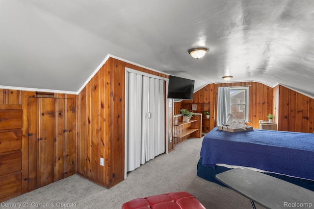 11670 Marlowe St, Detroit, MI 48227 - carpeted bedroom with wooden walls and lofted ceiling