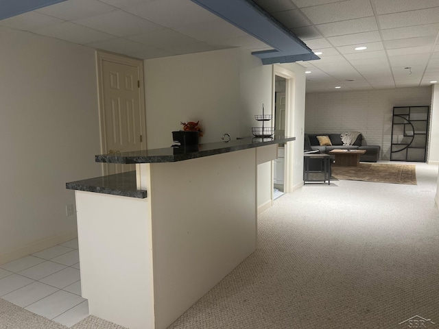 13 E Grove Ct, Freeland, MI 48623 - bar with a drop ceiling, light carpet, recessed lighting, and light tile patterned flooring