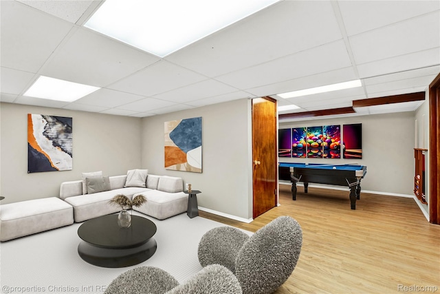 4770 Hedgewood Dr, Bloomfield Hills, MI 48301 - living room featuring a drop ceiling, billiards, and wood finished floors
