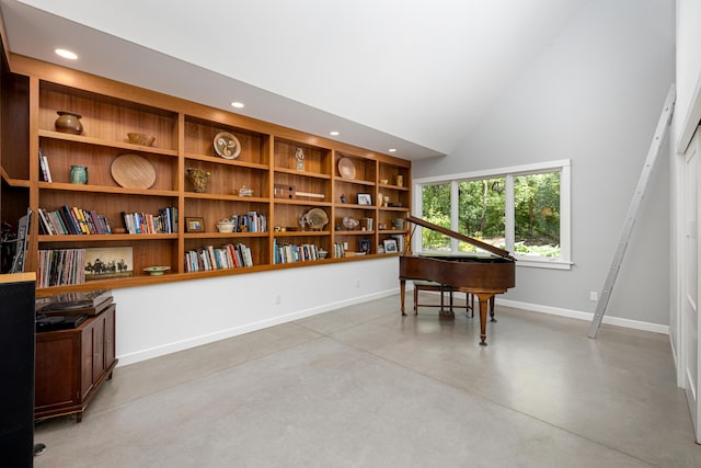 2012 Pontiac Trl, Ann Arbor, MI 48105 - sitting room with recessed lighting, concrete flooring, and high vaulted ceiling