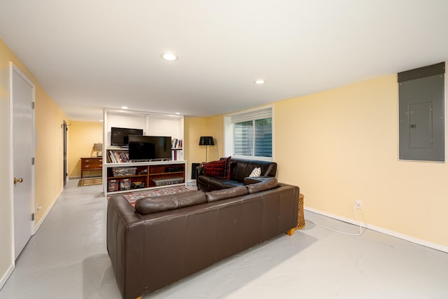2012 Pontiac Trl, Ann Arbor, MI 48105 - living area with electric panel, finished concrete floors, and recessed lighting