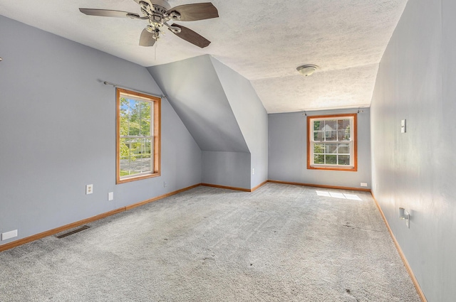 109 N Lincoln Ave, Niles, MI 49120 - bonus room featuring carpet, a textured ceiling, vaulted ceiling, and a ceiling fan