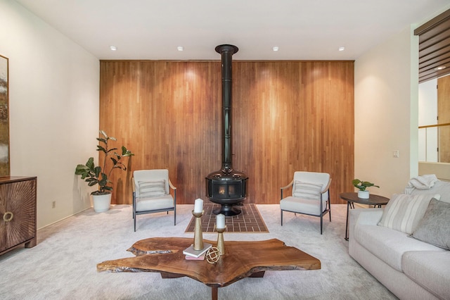 13 Regent Dr, Ann Arbor, MI 48104 - carpeted living room with a wood stove