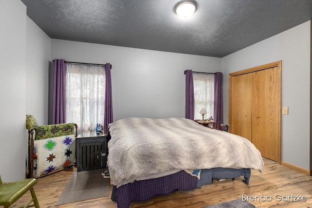 17318 Thunder Bay Ct, Howard City, MI 49329 - bedroom with multiple windows, light wood-type flooring, a closet, and a textured ceiling
