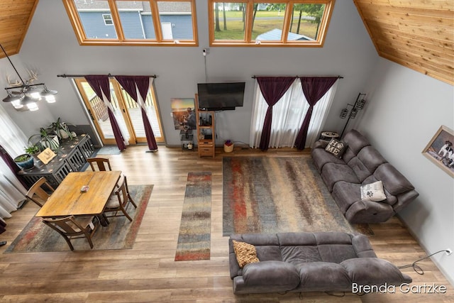 17318 Thunder Bay Ct, Howard City, MI 49329 - living area featuring wood finished floors and high vaulted ceiling