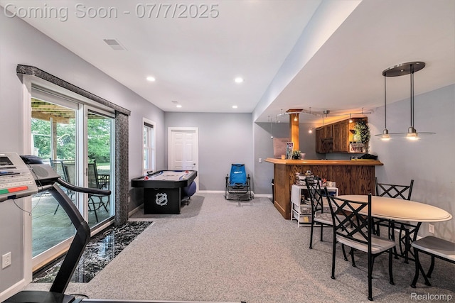 2390 Torrey Grove Ct, Fenton, MI 48430 - rec room featuring a dry bar, carpet floors, and recessed lighting